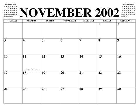 November 2002 Calendar