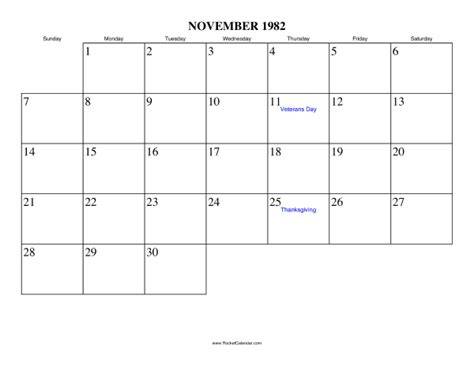 November Calendar 1982