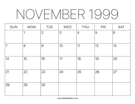 November Calendar 1999
