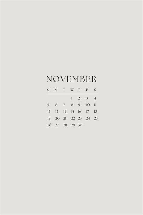 November Calendar Aesthetic