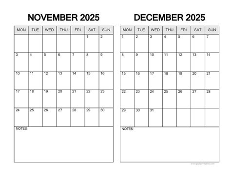 November December 2025 Calendar