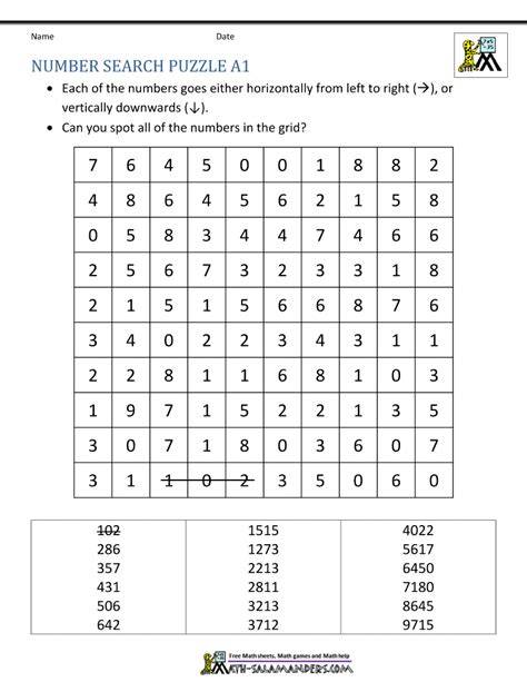 Number Word Search Puzzles Printable