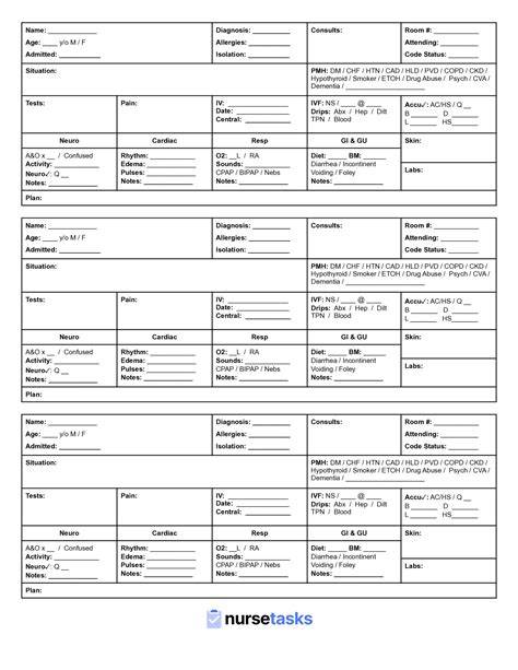 Nurse Report Sheet Printable