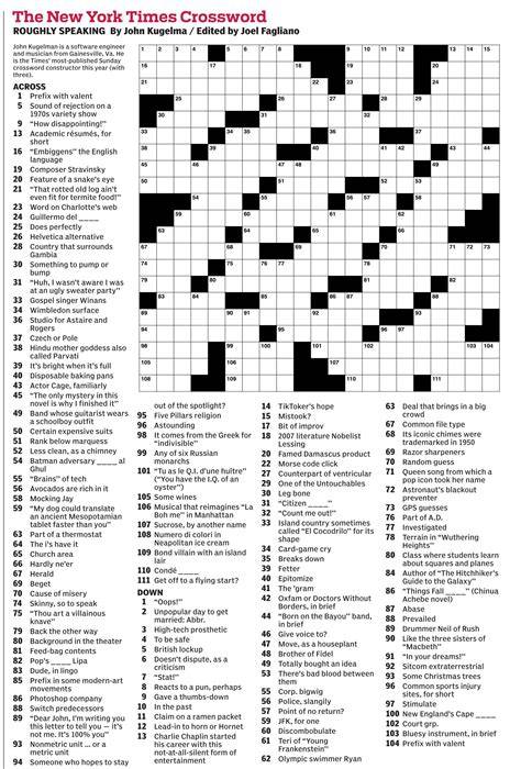 Ny Times Crossword Free Printable