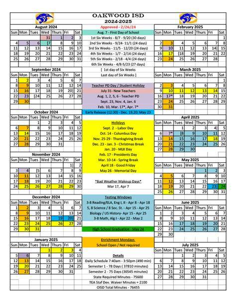 Oakwood Schools Calendar