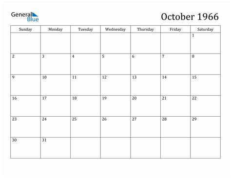 Oct 1966 Calendar