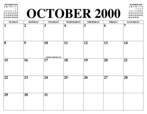 Oct 2000 Calendar