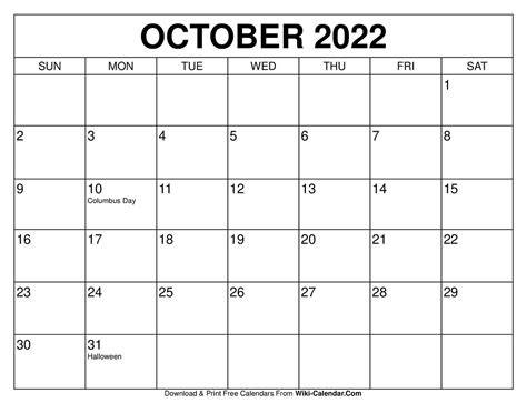Oct 2022 Calendar