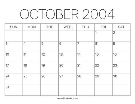 October 2004 Calendar