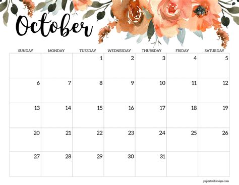 October 2024 Calendar Print