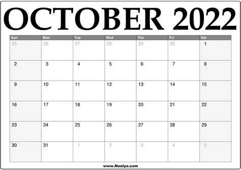 October Calendar 2022