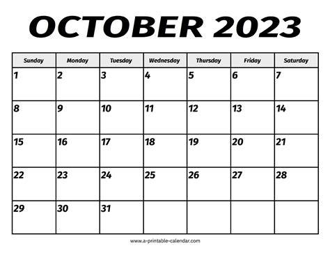October Calendar 2023