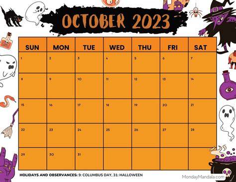 October Calendar Printable Pdf