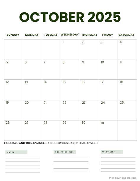 October Calendar Themes