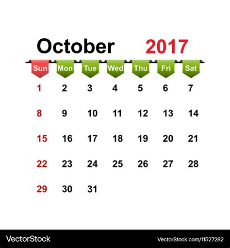 October Month Calendar 2017