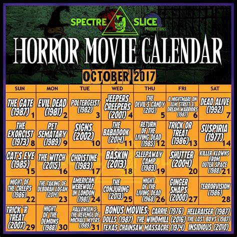 October Movie Calendar