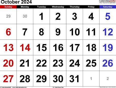 October Weekly Calendar 2024