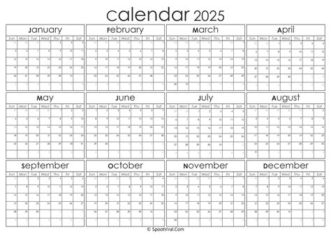 2025 yearly calendar printable one page