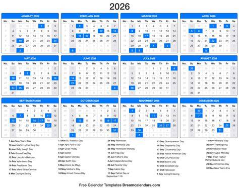 2026 calendar with holidays