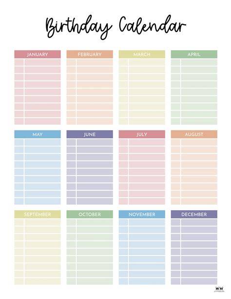 birthday calendar template