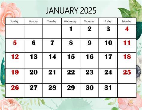 january 2025 calendar printable