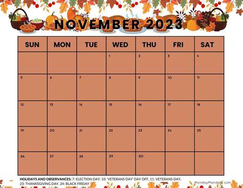 thanksgiving 2023 calendar