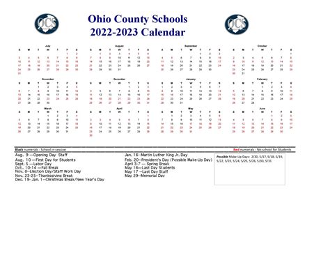 Ohio Northern Calendar