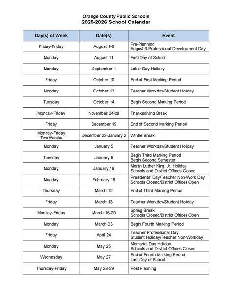 Orange County Florida Schools Calendar