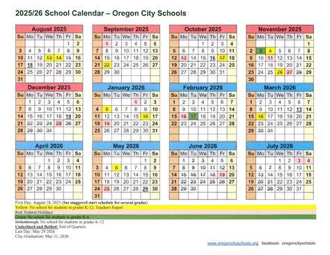Oregon City Schools Calendar
