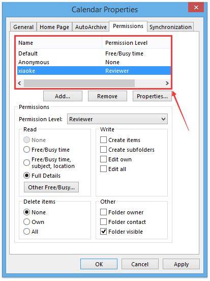 Outlook Permissions Calendar