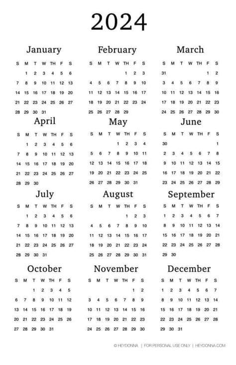 2024 printable calendar one page