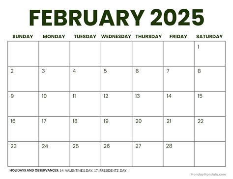 february 2025 calendar