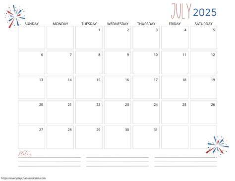 july 2025 printable calendar