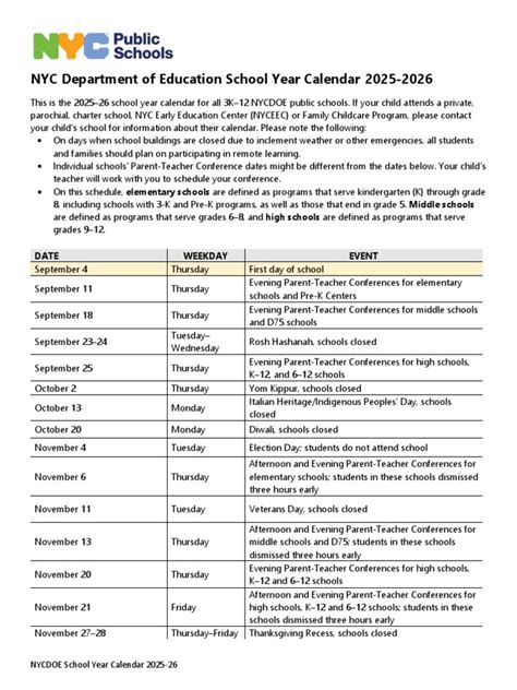 nyc department of education calendar