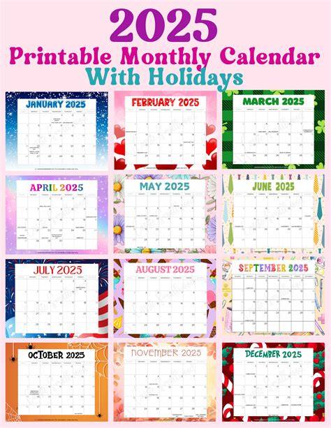2025 calendar with holidays printable