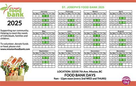food bank calendar