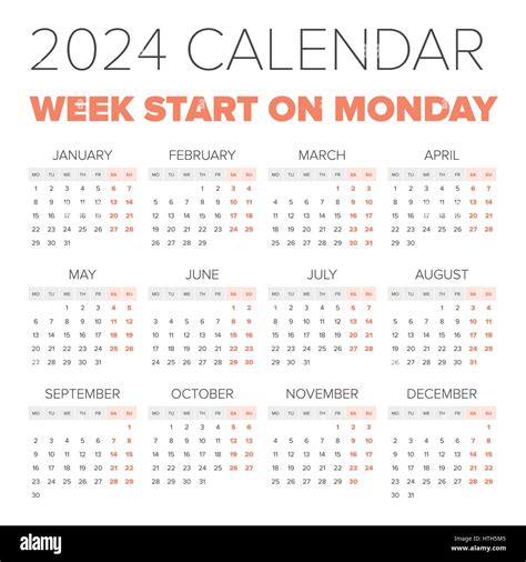 is us calendar start of monday