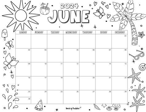 june calendar page printable
