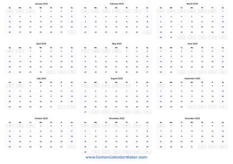 2025 one page calendar