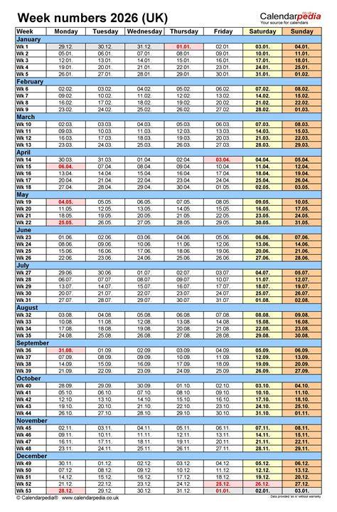 calendar with week numbers