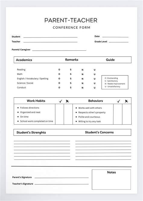 Parent Teacher Conference Form Free Printable