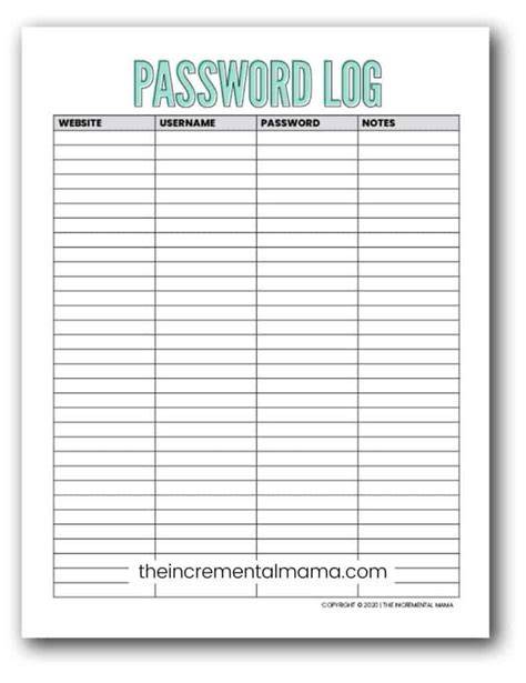 Password Log Printable