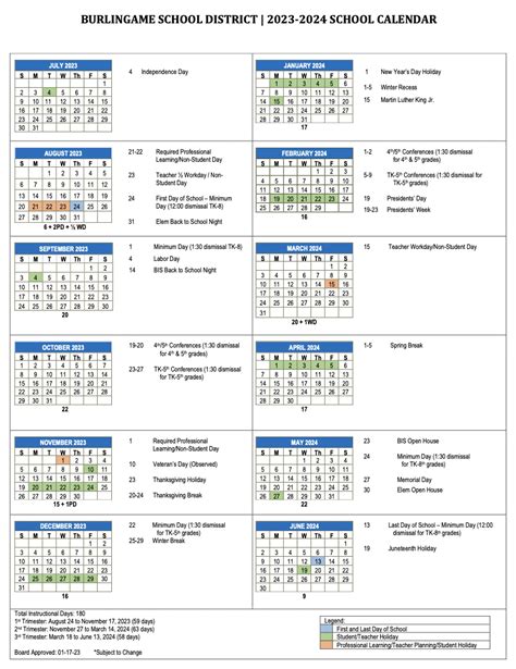burlingame school district calendar