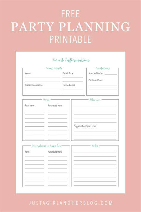 Pdf Free Printable Party Planning Worksheet