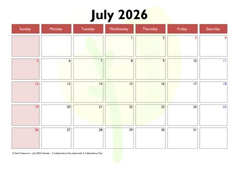 Pdf July Calendar