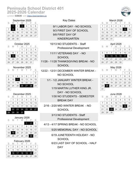 Peninsula School District Calendar