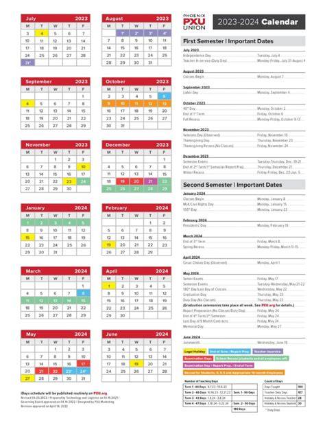 Phoenix Union Calendar