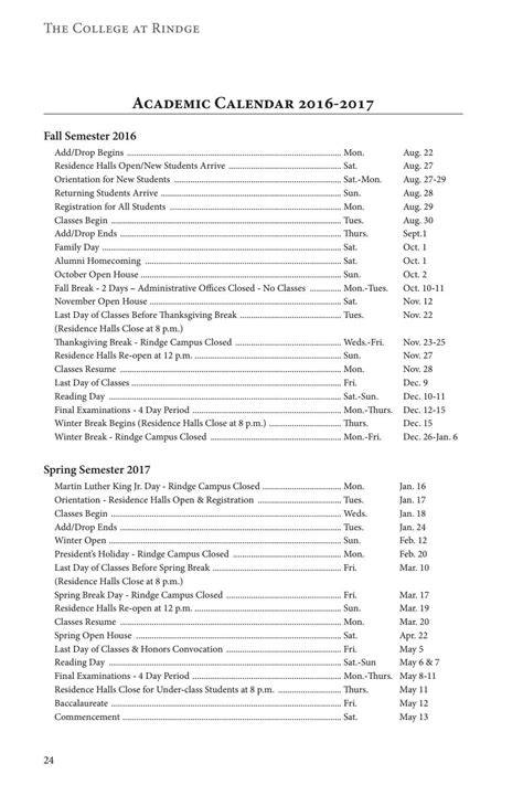 Pierce Academic Calendar