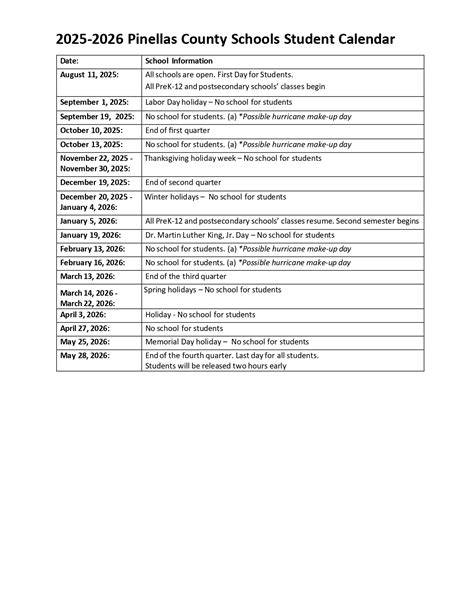 Pinellas County Public Schools Calendar