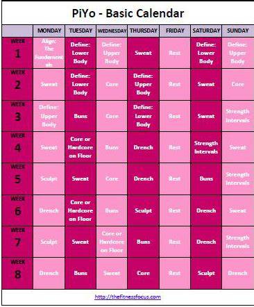 Piyo Workout Calendar